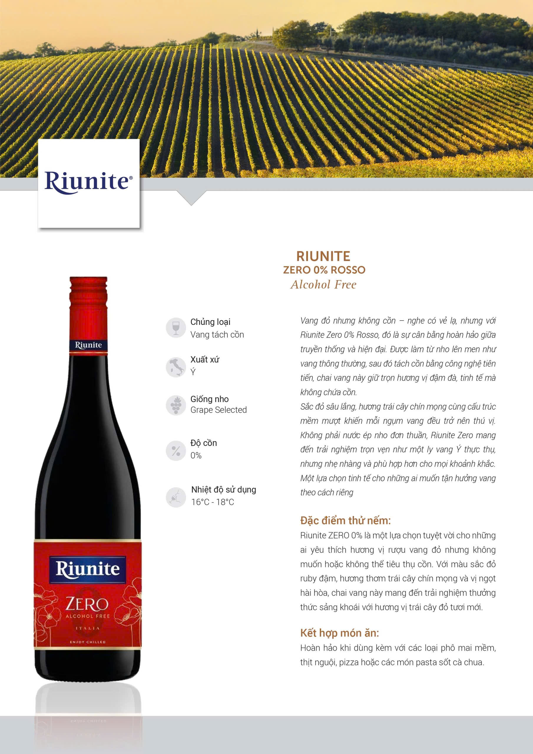Rượu Vang Đỏ Không Cồn Riunite ZERO 0%