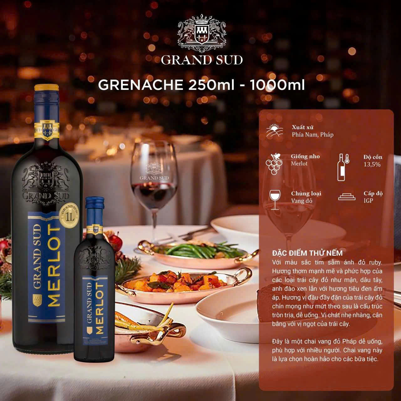 Rượu Vang Đỏ Pháp GRAND SUD GRENACHE ( chai 250ml )